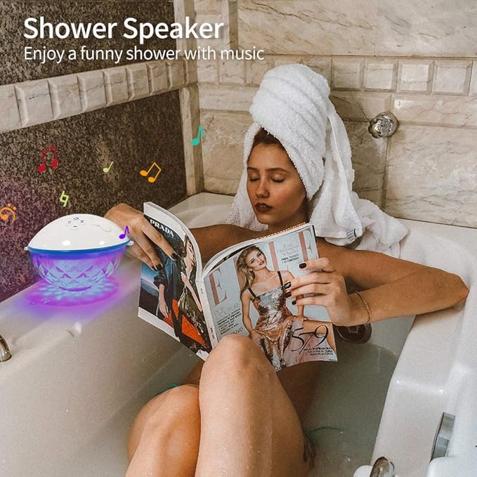 Blufree Floating Pool Speaker w/Colorful Lights, Portable Wireless Pool Speaker Bluetooth Waterproof IP68, Built-in Mic & Crystal Clear Sound Floating Hot Tub Speakers for Pools Party Outdoor (White)