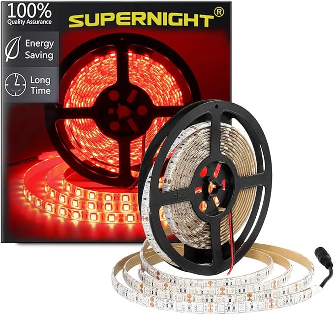 SUPERNIGHT Red LED Strip Lights Waterproof, 16.4ft 300leds Rope Lighting, Flexible Tape for TV, Boat, Vehicles, Cars, Dome, Room