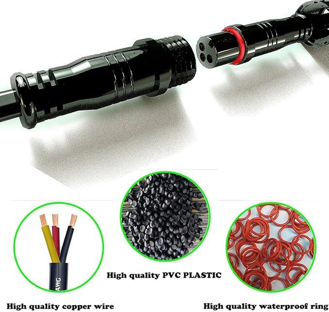 Waterproof Connectors 3 Wire,20AWG Male Female Plug LED Connector with 3Pin Waterproof Connectors,IP68 20CM Extension Cable for Car, Truck, Boat,LED Strip Lights,(5Pairs)