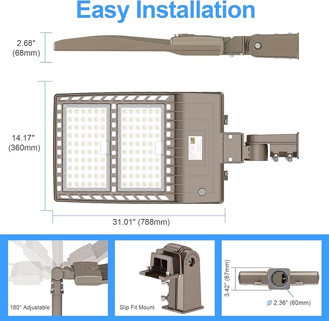 480V LED Parking Lot Light 320W 44,800LM with Adjustable Slip Fitter UL DLC Listed 5000K LED Shoebox Street Pole Light Flood light IP65 Waterproof Commercial Outdoor Area Lighting for Stadium Roadway