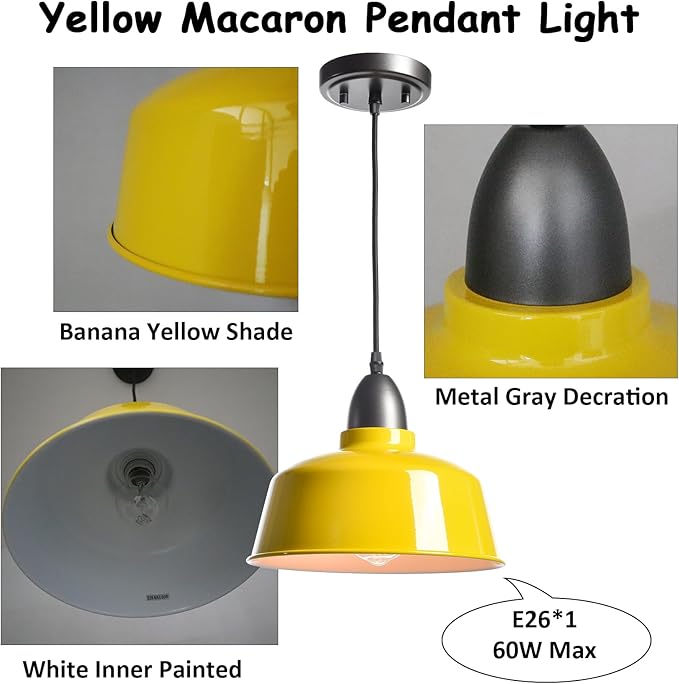 Modern Farmhouse Yellow Pendant Light Fixture Macarons Dome Kitchen Island Pendant Lights for Home Bar Countertop Canteen Dining Room Restaurant Bedroom Bathroom