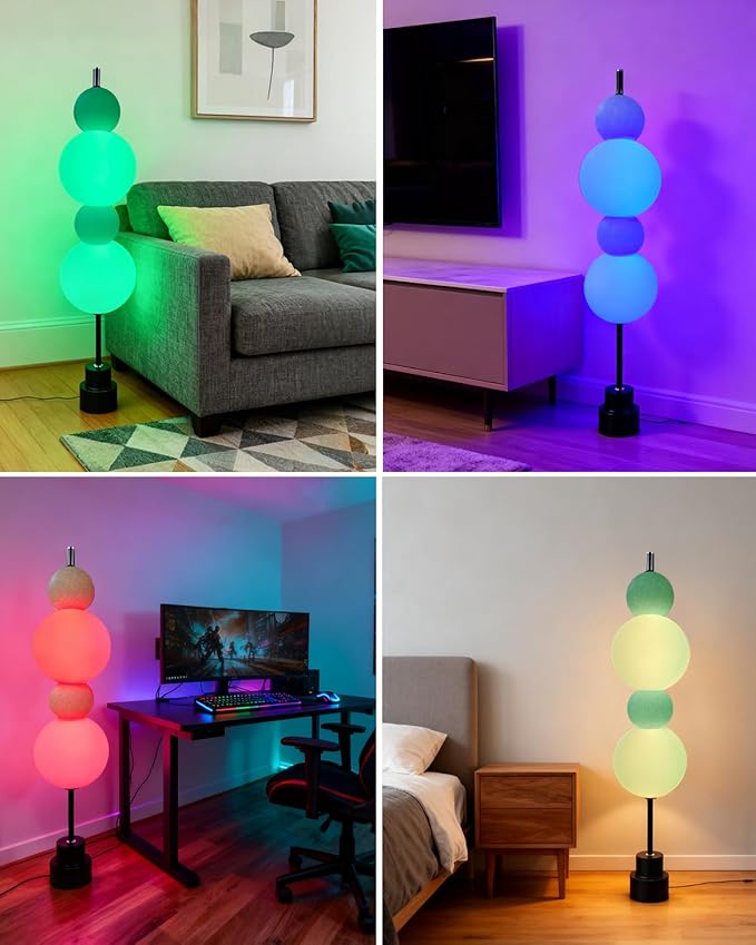 Blue Globe Floor Lamp - RGB & 3000K Dimmable LED, Touch Switch, Modern Tall Standing Lamp for Bedroom, Living Room, Home Office, Gold Metal