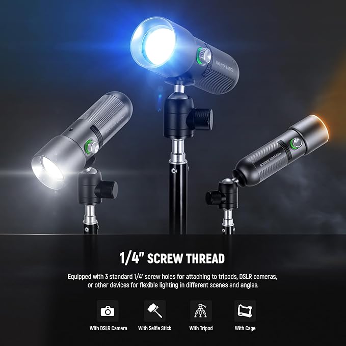 NEEWER Basics RGB Photography Flashlight, 4 Colors/20 GOBO Filters/CRI95+/7500mAh, 10W 6300K Portable LED Video Spotlight Patterned Ambient Aluminum Sunset Light for Recording Studio Lighting, FL10