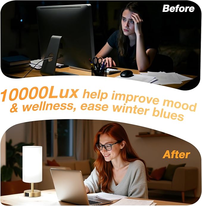 Light Therapy Lamp 10000 Lux, Sun Lamp with Remote, 3 Color Temperature & Stepless Dimming, Happy Sunlight Lamp, Daylight Lamp for Home, Office, Gold Decoration Use As Lift Mood, Happy Life