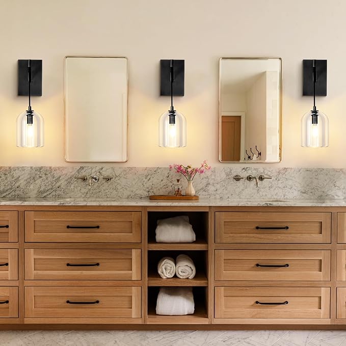 Modern Crystal Wall Sconce, Black Hemisphere Wall Sconce, Black Wall Lamps Indoor for Bedroom Bathroom Vanity Light Fixtures Includes Bulbs