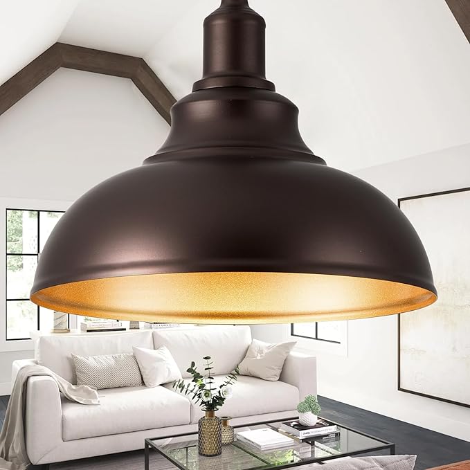 Oil Rubbed Bronze Pendant Light Hanging Lamps for Living Room Plug in 15FT Dimmable Switch Adjustable Pulley Hanging Lights with Cord for Kitchen Bedroom 2 Pack