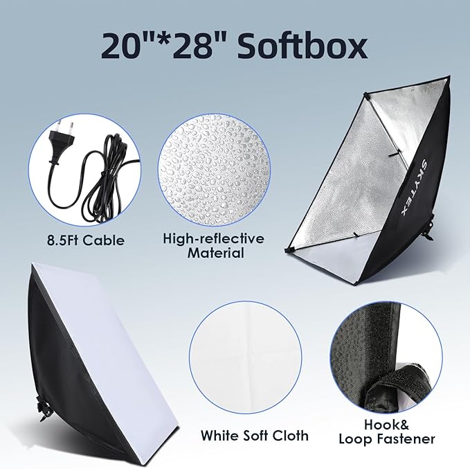 Skytex Softbox Lighting Kit(1Pack), 20x28in Soft Box | 85W 2700-6400K E27 LED Bulb Continuous Photography Lighting, Photo Studio Lights Equipment for Camera Shooting, Video Recording