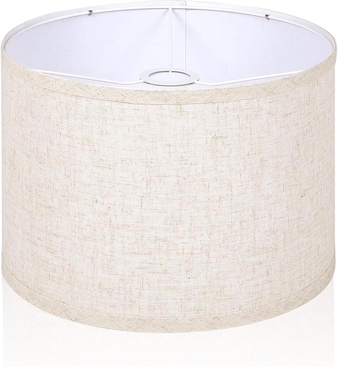 OUTON Beige Drum Lamp Shades for Floor Lamps, 11" Top x 11" Bottom x 9" High, Easy to Assemble, Replacement Linen Lampshades for Table Lamps & Bedside Lamps (1.65" Spider)