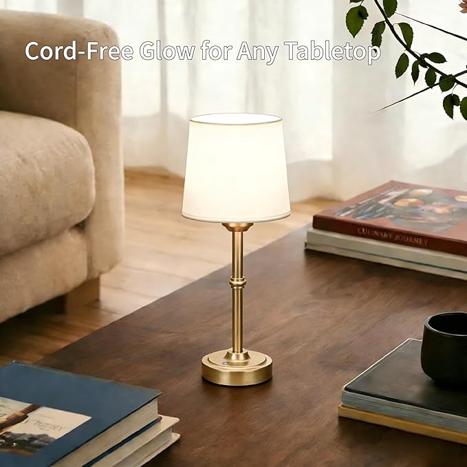Cordless Table Lamp Rechargeable, Portable Battery Operated Light for Bedroom Living Room, 6000mAh Fabric Shade Desk Lamp 3000K Eye-Caring Home Decor for Dining Balcony Patio Counter Nightstand Hotel