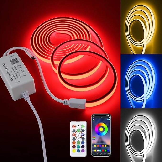 Aclorol COB LED Strip Light 10FT RGB LED Strip Ligths Outdoor Waterproof IP67 AC 110V-130V Dimmable Rope Light with App Control Music Sync for Cabinets Shelf Garden Shed Lighting Project 420LEDs/M