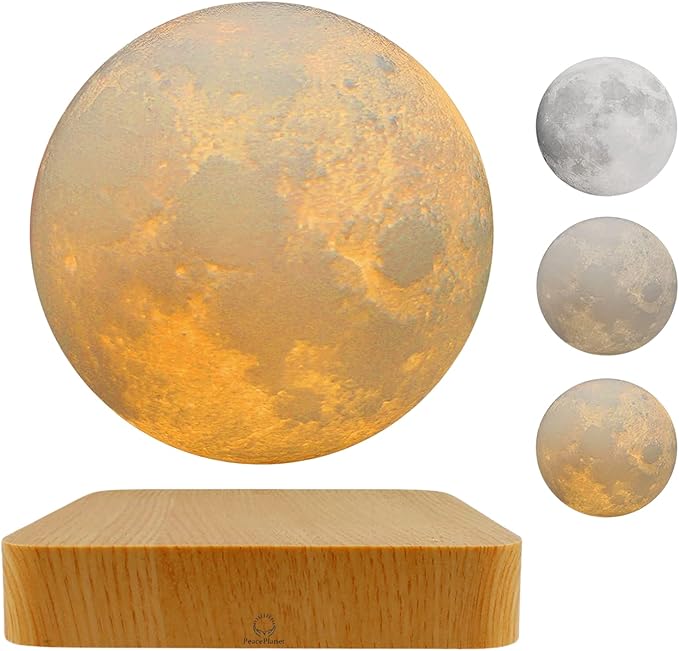 PeacePlanet Levitating Moon Lamp, Gift, LED Table Lamp, Levitate & Rotate in Air, Night Light, Touch Control, Adjustable Brightness, Gift for Girlfriend, Mom, Birthday, Anniversary.