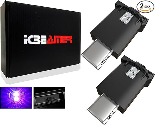 ICBEAMER Type C Adapters USB Ambient Light - 2 pcs (Purple) | Smart Interface, Miniature LED Night Lights for Car Interior, Trunk, Van, Pickup, Easy Plug-in, Enhance Automotive Ambiance.