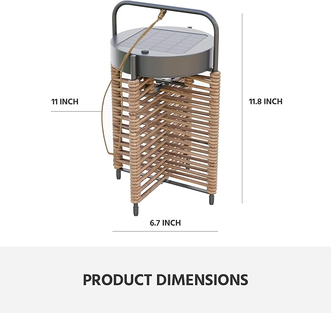 LAUSAINT HOME Solar Powered Outdoor Floor Lamp with Auto On/Off LED Light, Waterproof Wicker Patio Floor Lights, Boho Rattan Floor Lantern (1 Floor Lamp & 2 Desk Lamp)