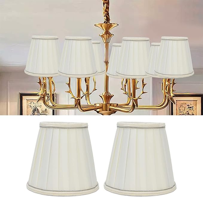 2Pcs Small Clip On Lamp Shades, Pleated Fabric Sconce Lampshades Chandelier Shades Cover for E14 Bulb Table Floor Lamps Beige