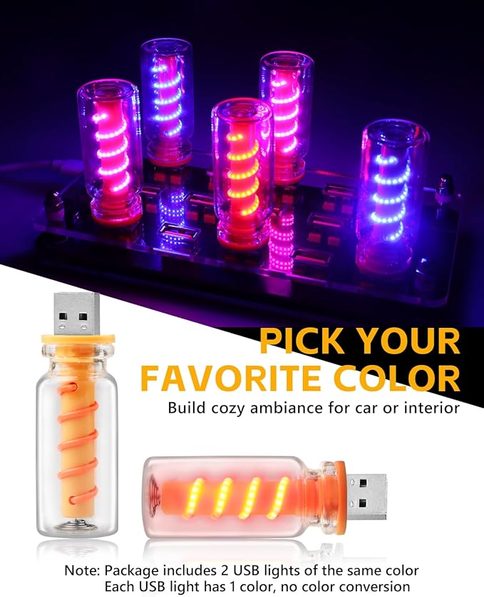 2PCS USB Lights for Car, Touch Adjustment Lights, Plug in USB Car Interior Ambient Light, Mini Spiral LED USB Night Light for Camping, Holiday Decoration, Party, Bedroom (Red)