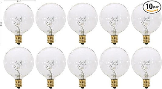 KOR (Pack of 10) G16.5 Clear FinshDecorative (E12) Candelabra Base Globe Shape Incandescent 120V G16 1/2 Light Bulbs (15)