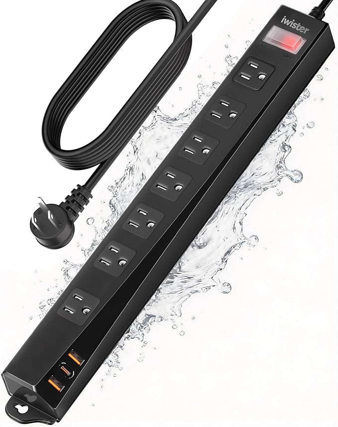 Outdoor Power Strip Weatherproof IPX6,1625W/13A 10 Ft Extension Cord with Multiple Outlets,7 AC & 3 USB, Wall Mount for Camping,Poolside,Garden,Workshop,Black