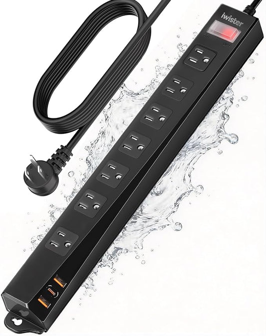Outdoor Power Strip Weatherproof IPX6,1625W/13A 10 Ft Extension Cord with Multiple Outlets,7 AC & 3 USB, Wall Mount for Camping,Poolside,Garden,Workshop,Black