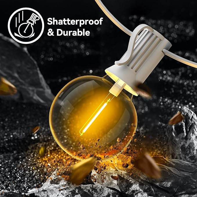 Vocevos 100FT 2Pack Outdoor String Lights LED Outside Waterproof Patio Lights Backyard Heavy-Duty Shatterproof Plastic G40 Bulbs Connectable Globe Light Decor Yard Café Exterior White Wire
