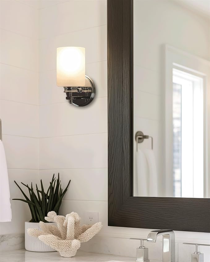 Kira Home Phoebe 8" Modern Wall Sconce/Vanity Light + Frosted Seeded Glass Shade, Chrome Finish