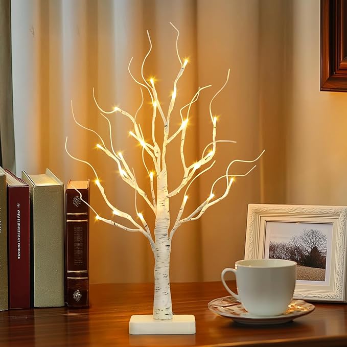 EAMBRITE Birch Tree with Led Lights, Christmas Decorations for Home Indoor with Timer, Lighted Mini Small Artificial Lamp Prelit Twig Tree Battery Operated for Xmas Table Centerpiece Party Decor