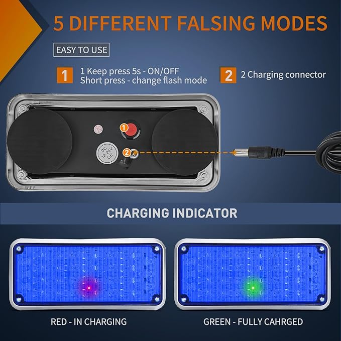 Nilight 2PCS Blue Strobe Wireless Magnetic Lights Portable Warning Hazard Light Surface Mount Waterproof 5 Patterns for 12V 24V Off Road Eergency Vehicles