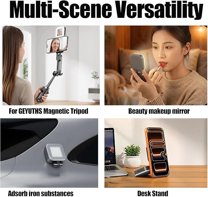 Magnetic Selfie Light Foldable Phone Night with Mirror Rechargeable RGB LED Fill Light Disco Party Mode Portable Ring Light for iPhone Magsafe for Selfies/Photography/TikTok/Zoom Calls (White)