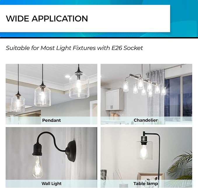 Hizashi LED Edison Bulbs, 6W, Equivalent 60W, Dimmable E26 LED Bulb, Daylight 5000K, 90+ CRI 700 Lumens, ST19 Vintage Light Bulbs, Clear Glass, Pack of 6