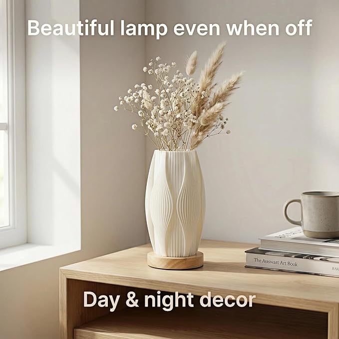 3D Printed Mini Lamp, Small Bedside Lamp with 3-Color Dimmable LED, Small Nightstand Lamp for Tight Spaces, Beautiful Lamp with Wooden Base - Helix