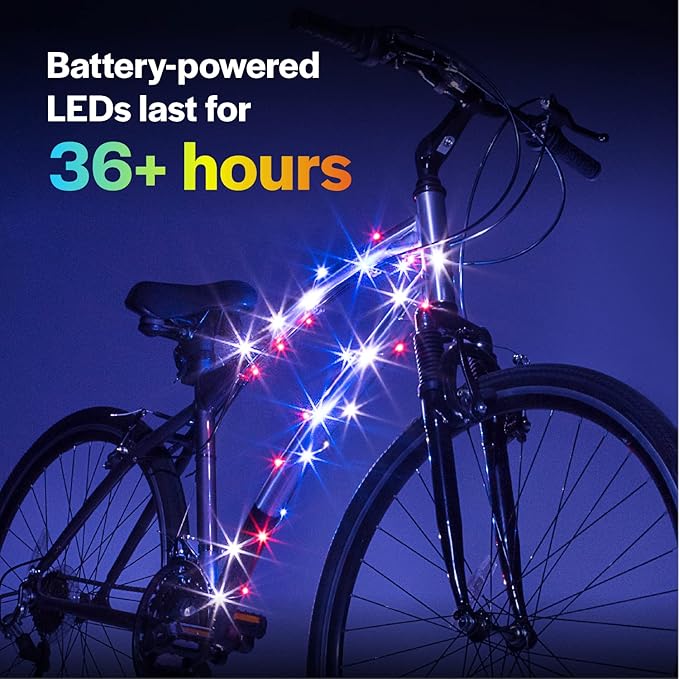 Brightz CosmicBrightz LED Bike Frame Rope Light - 6.5-Foot String Rope - Battery-Powered with On/Off Switch - Ultra Bright Color Keeps Your Ride Fun and Safe for Kids, Teens, & Adults