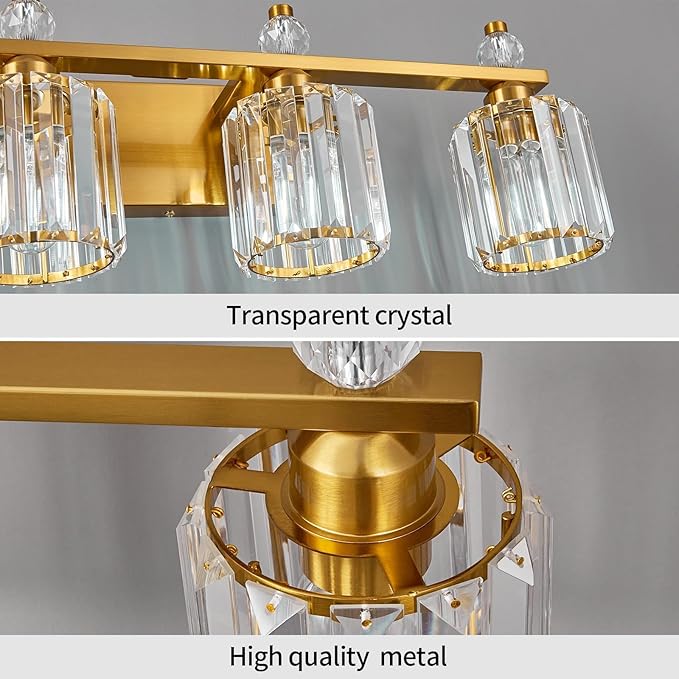 Bathroom Vanity Lights 5-Light Gold Modern Crystal Vanity Light Fixtures Over Mirror Crystal Bathroom Vanity Lighting Fixtures