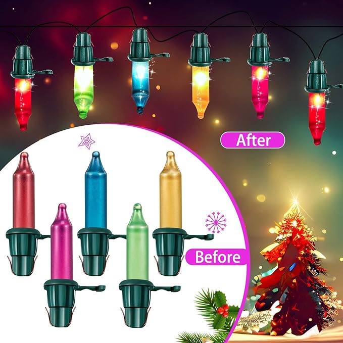 Mudder 60 Count Christmas Replacement Mini Light Bulbs with Base Christmas Tree Incandescent Wire String Lights Replacement Bulbs for Xmas Indoor Outdoor Decoration(Pastel,6vx0.08a)