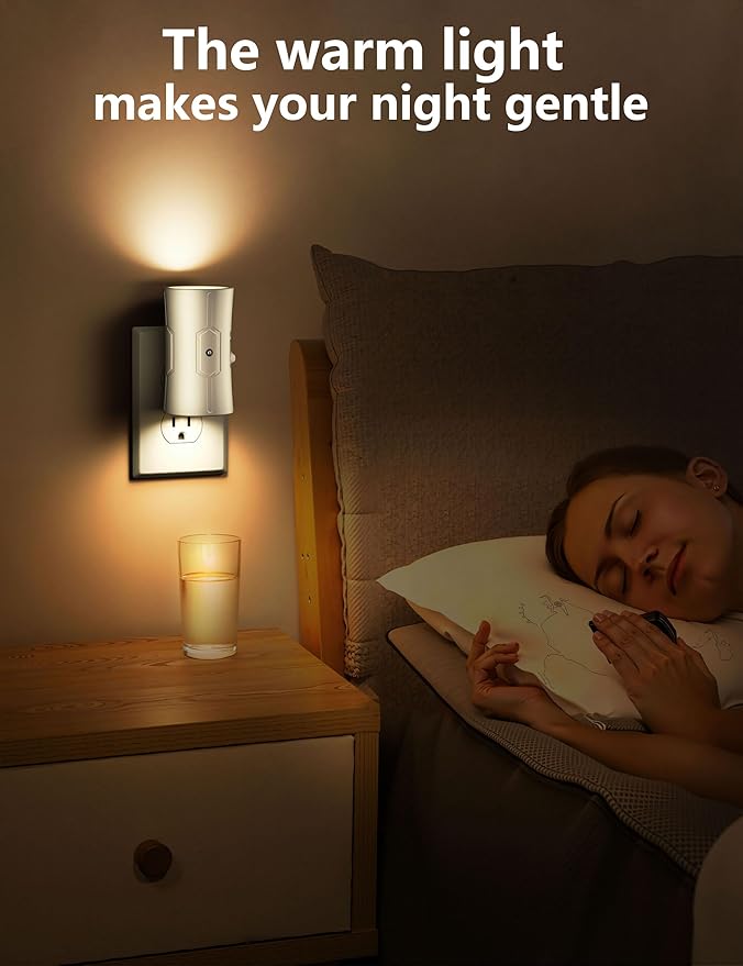 Night Light, LED Night Lights Plug into Wall, [2 Pack] Warm White 3000K, 0-100LM Adjustable Brightness Light Sensor Nightlights Plug in Wall for Hallway, Bathroom, Adults, Neutral Beige