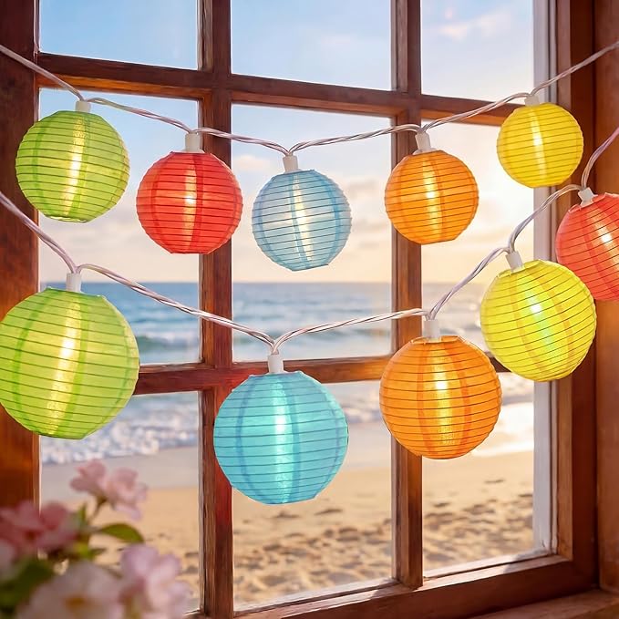 8.5Ft Lantern String Lights Plug in, Spring Outdoor Decor Fairy Lights with 10 LED Multicolor Lanterns, Waterproof Hanging Patio Lights for Summer Hawaiian Camping Tent Holiday Party Garden