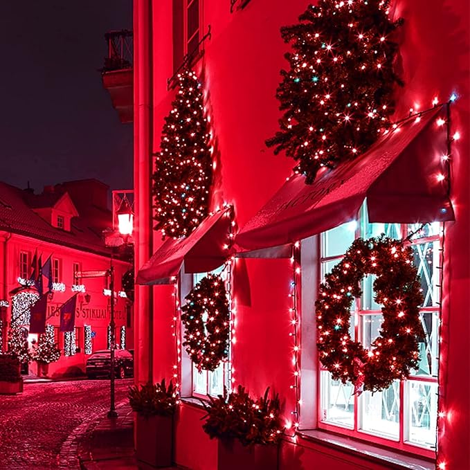 QITONG 165ft 500 LED Red Christmas Lights, Christmas String Lights Outdoor Waterproof Plug in, Green Wire Twinkle Light Indoor with 8 Modes