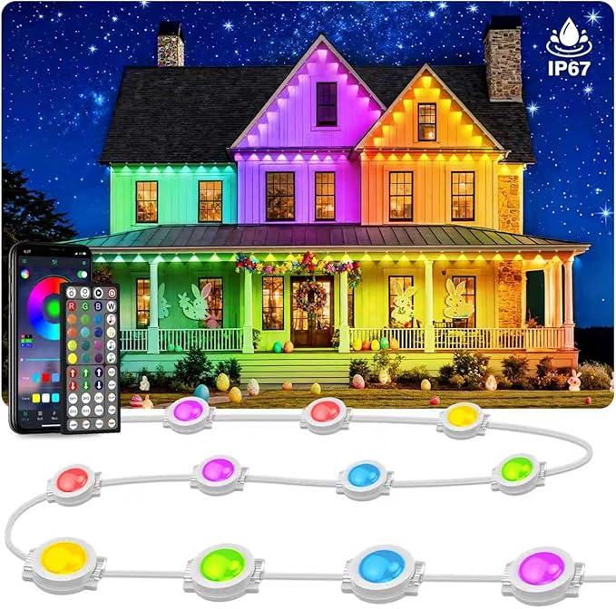 Permanent Outdoor Lights,300FT RGB Eave Light,IP67 Waterproof Lighting for House,Smart LED with App/Remote Control for Outdoor Decor,Garden Decor,Party,Holiday