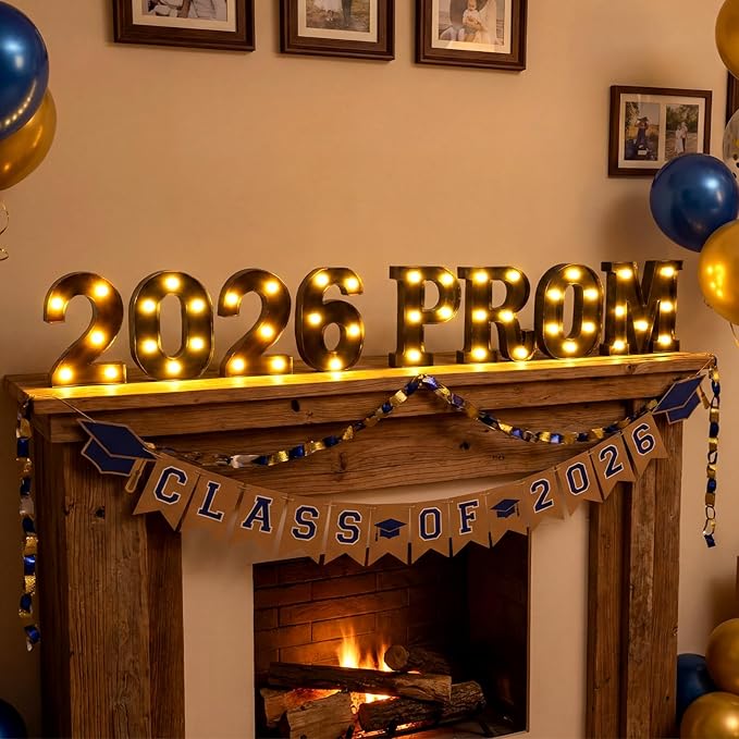 8 Pcs Graduation Decorations 2026 Prom LED Light Letters Sign Class of 2026 Ornaments for Senior High School College Table Wall Centerpieces Decor Party Supplies