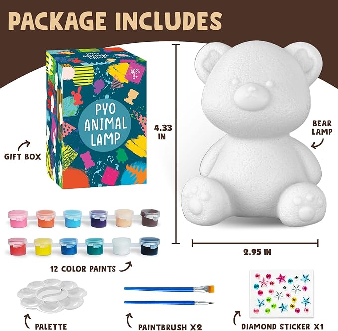 Goody King Paint Your Own Bear Lamp Kit, DIY Night Light, Arts & Crafts for Teens Girls Boys, Painting Kit for Kids, Room Decorations, Christmas Crafts Birthday Gifts for Kids Ages 3 4 5 6 7 8 9