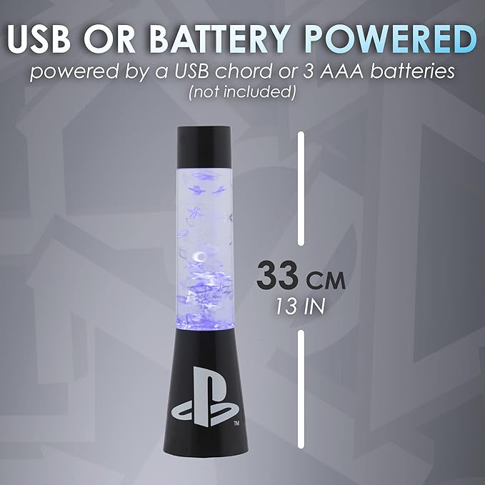 Paladone PlayStation Glitter Flow Lamp Night Light, Bedroom Décor Mood Light, 33 cm