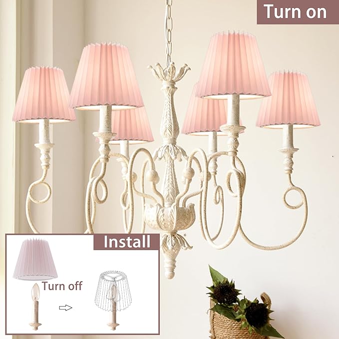 Small pleated lampshade chandelier shades set of 6. Lampshade for Wall Lamp.chandelier shades.small table lamps.For Cutting Edge bulbs.light bulb shade.chandelier light covers.4" X 5" X 6"