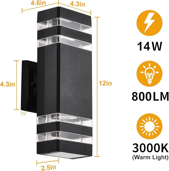 DASTOR Modern Outdoor Wall Light, Black Outdoor Light Fixture Wall Mount, Body in Aluminum Exterior Lights for House, Up and Down Lights Outdoor Sconces Wall Lighting for Porch Patio Garage