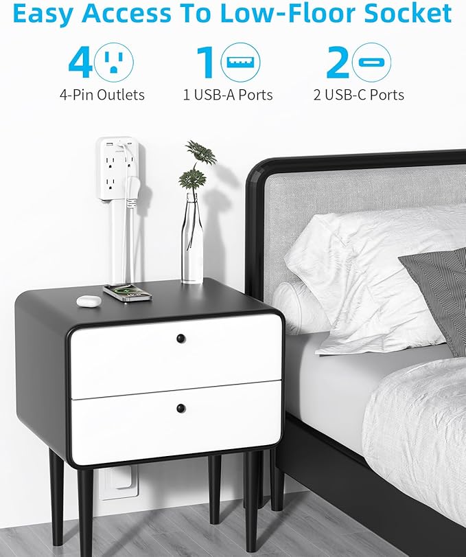 Electrical Outlet Extender Stick with USB Ports(2 USB C), 180° Rotating Extendable Wall Plug with 4 AC Outlet, Adjustable 17.7"-27" Extendable Power Strip Stick for Behind Couch, Desk and Bed