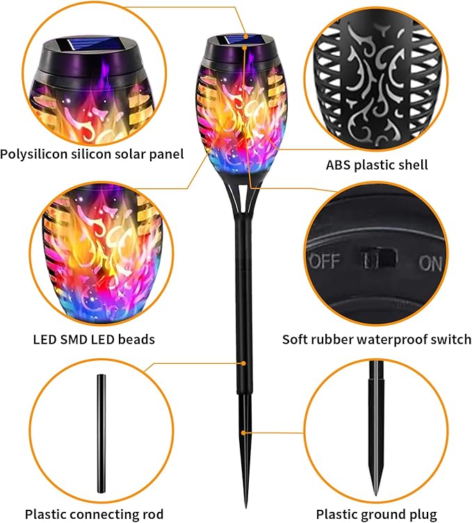 Swingers Solar Lights Outdoor,Halloween Solar Torch Lights with Flickering Flame,Waterproof Outdoor Garden Lights for Outside Patio Pathway Yard Decorations(8, Multicolor)