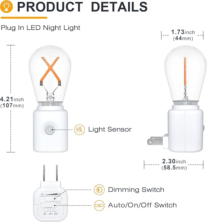 LED Amber Night Light, Night Lights Plug into Wall, LED Night Lights with Motion Sensor, Dimmable 2200K Night Light for Christmas, Holiday Decor, Hallway, Bedroom, 1-Pack