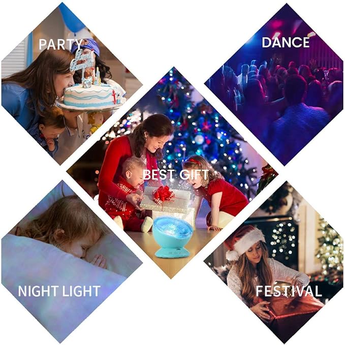 TOMNEW Night Light Projector, Ocean Wave Night Light for Kids Room, Remote and Timer, 8 Light Modes and Bulit-in Sound Machine Equipped with TF Card, Mermaid Decor Birthday Christmas Gifts (Blue)