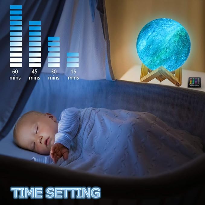 Moon Lamp, Night Light, 16 Colors LED Moon Light 7.0 inch 3D Printing Kids Light Lamp with Stand, Remote&Touch Control, USB Rechargeable, Gift for Kids Friends Parent Birthday Christmas New Year