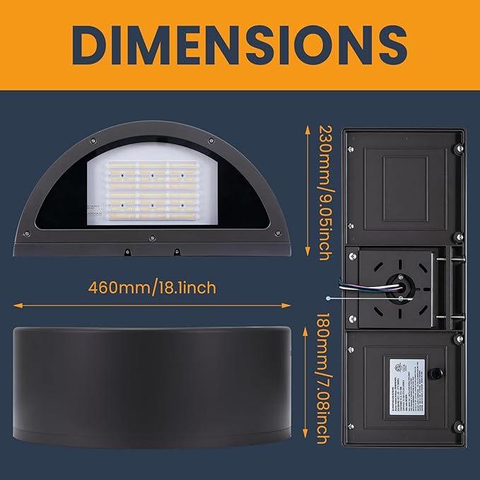 120W Full Cutoff LED Wall Pack Light 2Pack, 3000/4000/5000K 3CCT, 60/80/100/120W Selectable, Commercial Half Moon Wall Pack Lights Outdoor LED Wall Lights for Building Parking,100-277V,ETL Listed