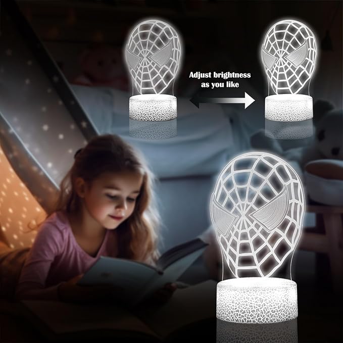 Kids Toys 3D Night Light,Superhero Christmas Gift Birthday 3D Illusion Lamp for Kid Girl Boy Room Decor, 16 Colors Remote Control