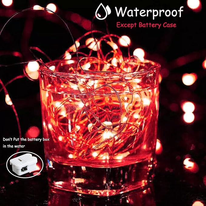 ZGWJ Fairy Lights Battery Operated, 8 Pack Twinkle String Lights 20 LED 7FT 3 Lighting Modes for Bedroom Decor, Easter, Halloween, Christmas, Party Indoor and Outdoor Decoration Red