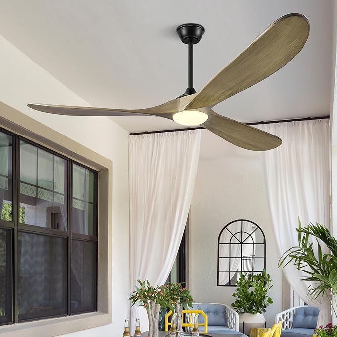 72" Ceiling Fans with Lights and Remote Control, Outdoor Ceiling Fan with Lights High CFM Quiet 3 Blade Wood Walnut Ceiling Fan,Bronze Gray